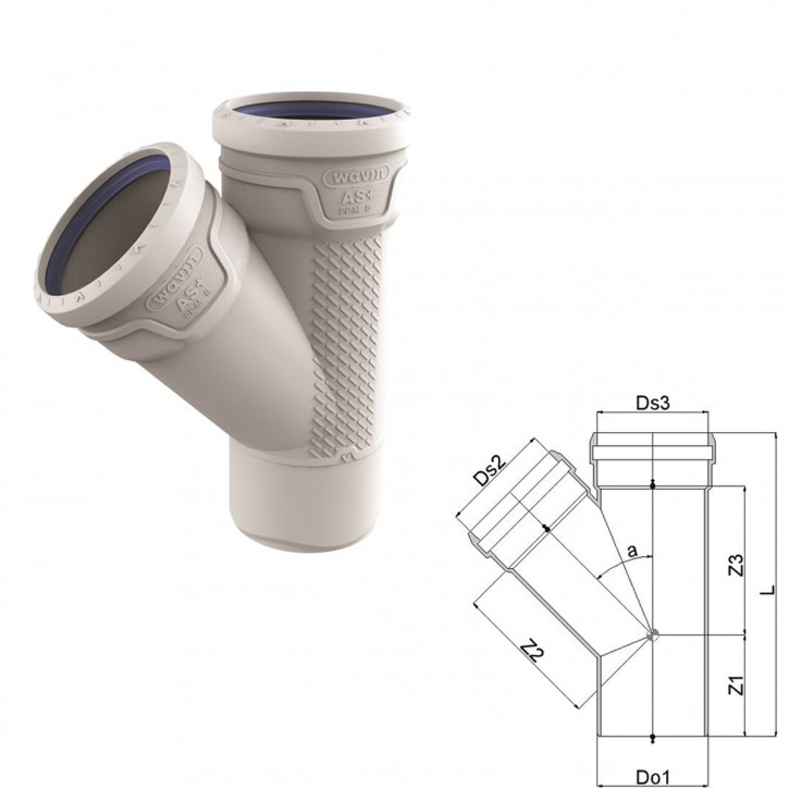 Wavin AS+ / Wavin AS Plus Abflussrohre mit Premium Schallschutz Abzweig Abzweige 90/50 / 45°