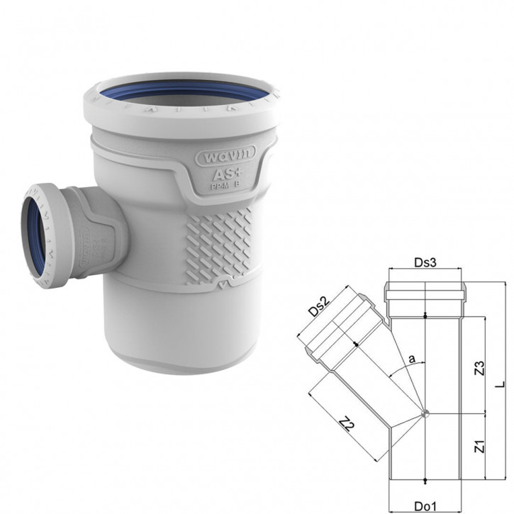 Wavin AS+ / Wavin AS Plus Abflussrohre mit Premium Schallschutz Abzweig Abzweige 100/70 / 87°