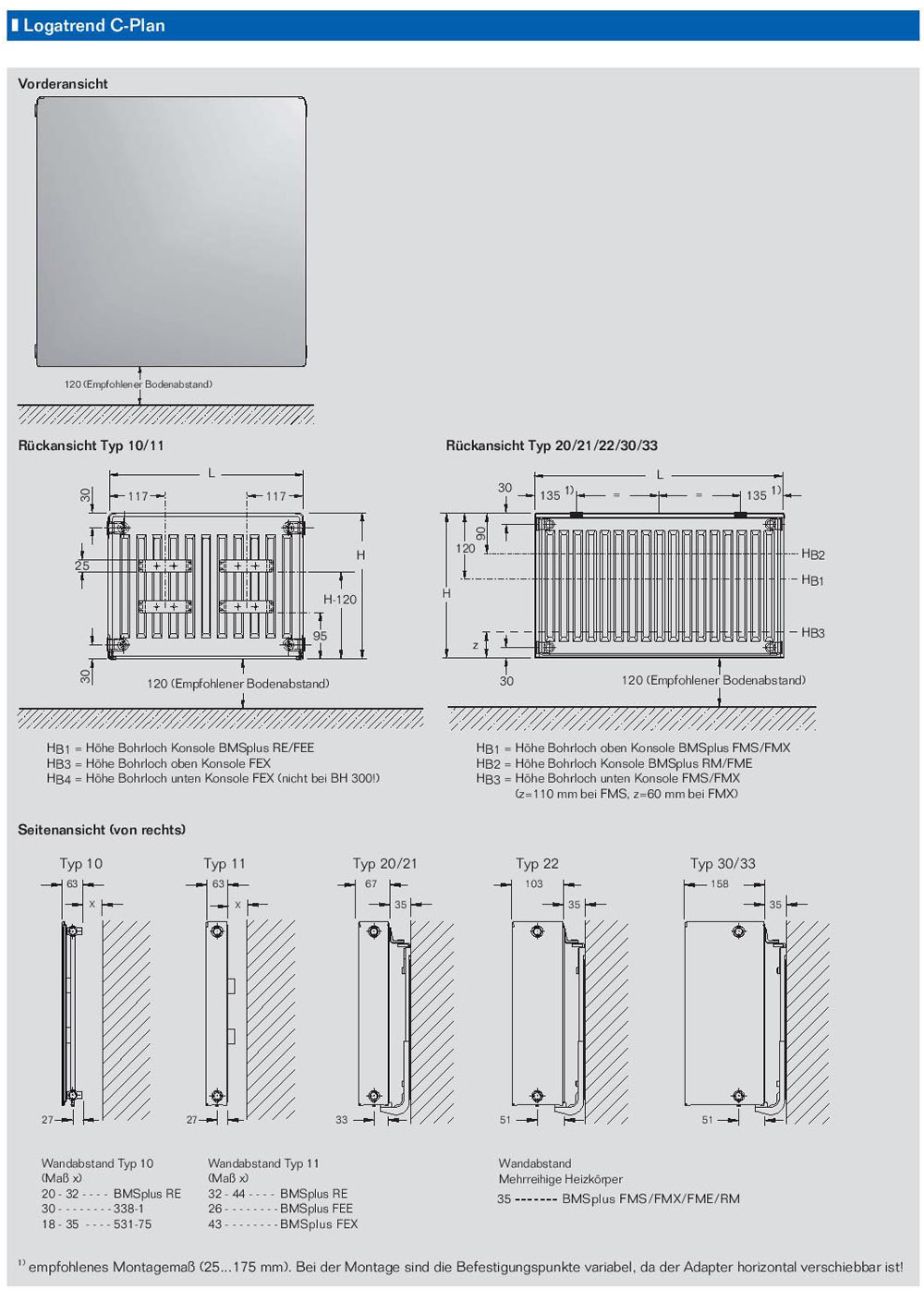 Buderus Kompakt C Plan Heizkörper Bauhöhe 300 mm Typ 10 20 30 Länge