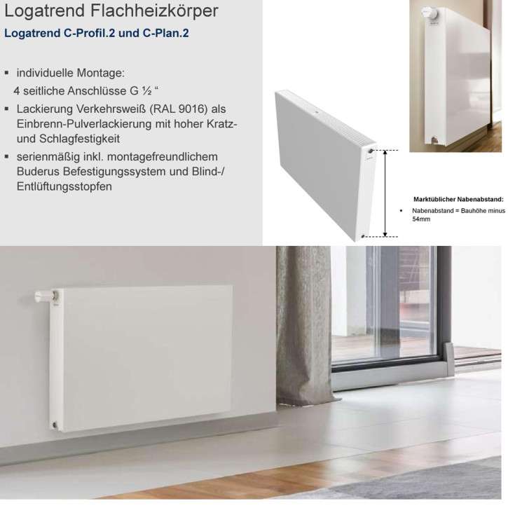 Buderus Heizkörper C-Plan.2 Kompakt Bauhöhe 400mm Typ 11 21 22 33 L=400-3000mm