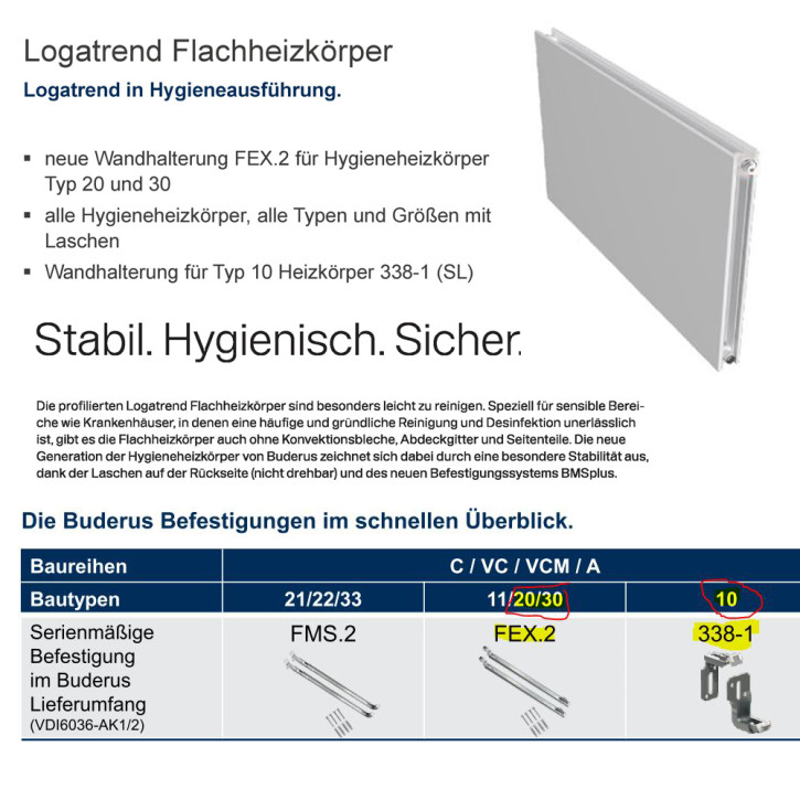 Buderus Heizkörper C-Plan.2 Hygiene Kompakt Höhe 500mm Typ 10 20 30 L=400-3000