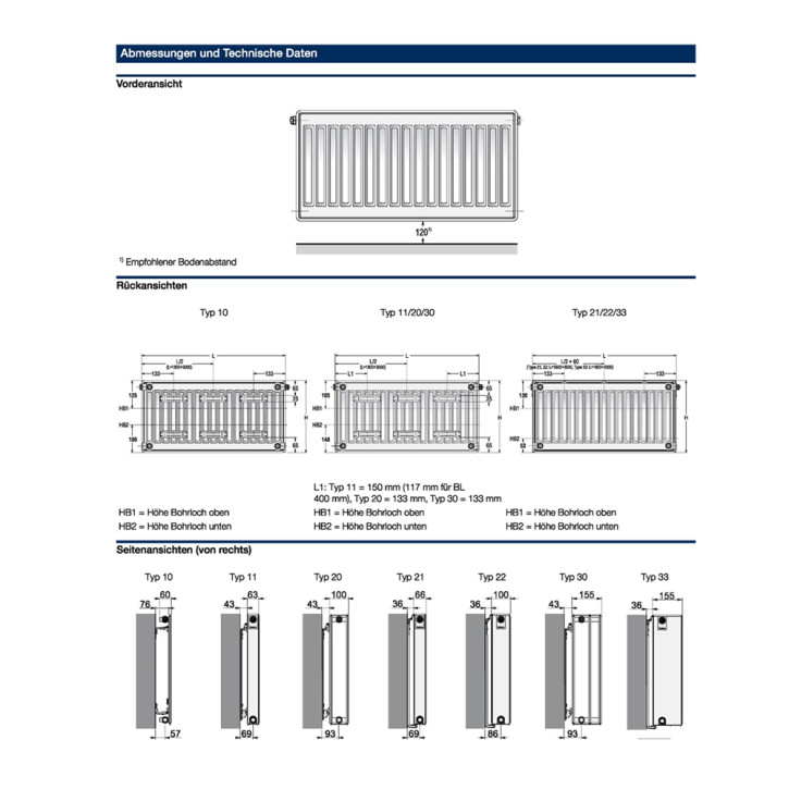 Buderus Heizkörper C-Profil.2 Kompakt Bauhöhe 300mm Typ 11 21 22 33 L=400-3000mm