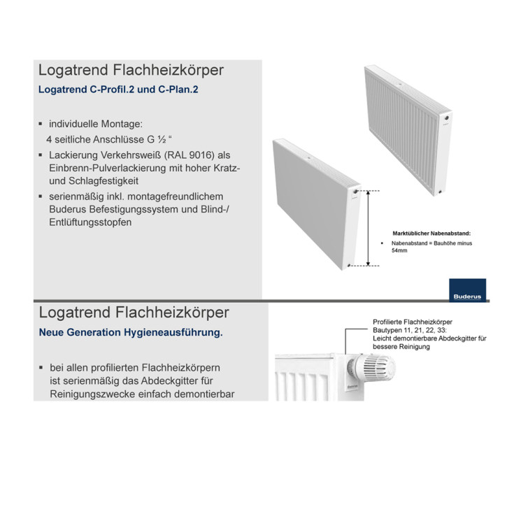 Buderus Heizkörper C-Profil.2 Kompakt Bauhöhe 300mm Typ 11 21 22 33 L=400-3000mm