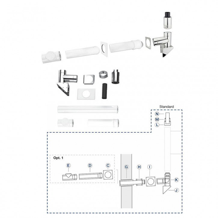 Buderus Grundbausatz GAF-K Aussenwand Edelstahl DN80/125 Abgassystem DN 80/125 für Standkessel KAS nach hinten