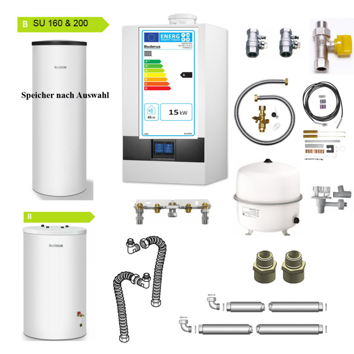 Buderus Logaplus Paket W22 Gasbrennwert Heizung GB172i.2 BC400 Speicher Zubehör