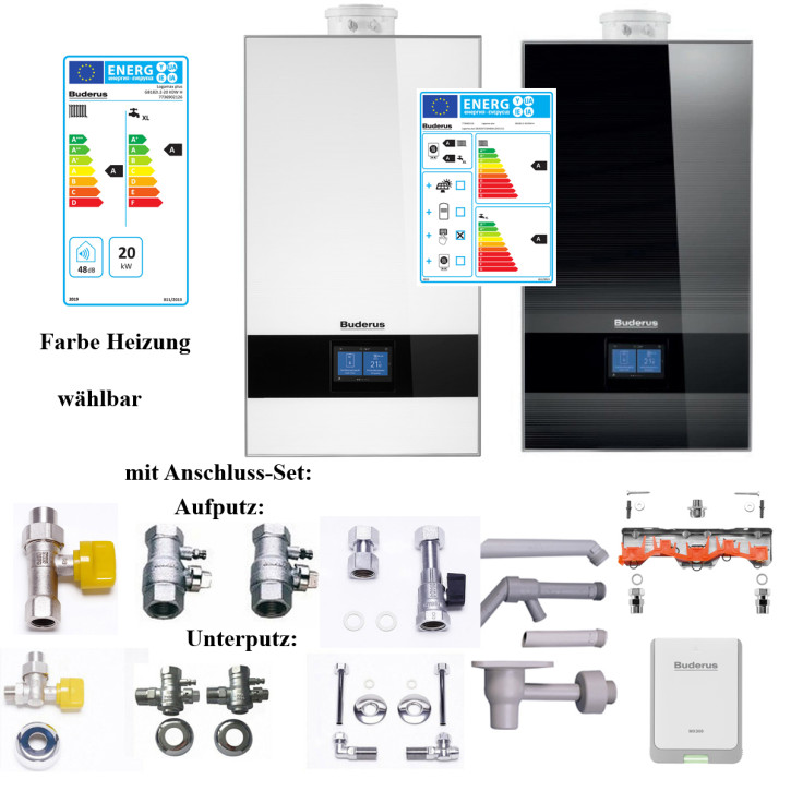 Buderus Kombigerät GB182i.2 BC400 20-35kW Gasbrennwertheizung Logaplus Paket W43 E/H umstellbar auf L/LL / 20 kW Kombigerät / weiss / Aufputz